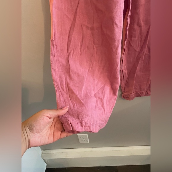 Winter Sun Linen Pants Pink Rose with Ruffle Ankle and Drawstring Waist - Picture 3 of 6